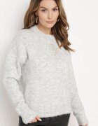 unigirl Pulover Gri cu Lână Decorat cu Broderie Ellannia