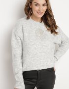 unigirl Pulover Gri cu Lână Decorat cu Broderie Ellannia