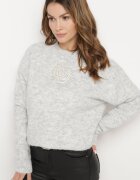 unigirl Pulover Gri cu Lână Decorat cu Broderie Ellannia