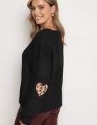 unigirl Pulover Negru cu Lână și Aplicații Decorative pe Coate Norethra