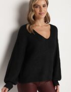 unigirl Pulover Negru cu Lână și Aplicații Decorative pe Coate Norethra