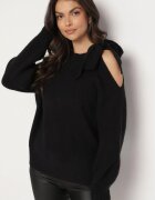 unigirl Pulover Negru Decorat cu Fundă și cu Decupaj Noredi