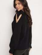 unigirl Pulover Negru Decorat cu Fundă și cu Decupaj Noredi