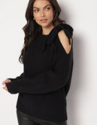 unigirl Pulover Negru Decorat cu Fundă și cu Decupaj Noredi
