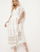 unigirl Rochie Albă Brodată Cambrată cu Bumbac Decorată cu Fir Argintiu și Elastice Ellofia