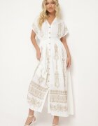 unigirl Rochie Albă Brodată Cambrată cu Bumbac Decorată cu Fir Argintiu și Elastice Ellofia