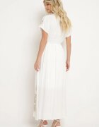 unigirl Rochie Albă Brodată Cambrată cu Bumbac Decorată cu Fir Argintiu și Elastice Ellofia