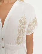 unigirl Rochie Albă Brodată Cambrată cu Bumbac Decorată cu Fir Argintiu și Elastice Ellofia