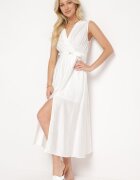 unigirl Rochie Albă Cloș cu Viscoză Decolteu petrecut și Curea din material în talie Jenvia