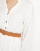 unigirl Rochie Albă Cloș din Viscoză cu Curea Elastică și Crapatură Reilivra