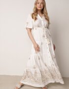 unigirl Rochie Albă Din Viscoză Boho cu Croială Evazată cu Broderie și Legătură Lilvanis