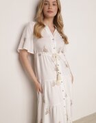 unigirl Rochie Albă Din Viscoză Boho cu Croială Evazată cu Broderie și Legătură Lilvanis