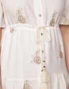 unigirl Rochie Albă Din Viscoză Boho cu Croială Evazată cu Broderie și Legătură Lilvanis