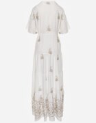 unigirl Rochie Albă Din Viscoză Boho cu Croială Evazată cu Broderie și Legătură Lilvanis