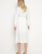 unigirl Rochie Albă din Viscoză cu croială Cloche cu Legătură și Broderie Velvania