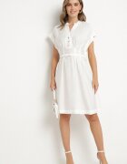 unigirl Rochie Albă din Viscoză cu croială evazată cu curea Sepina