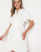 unigirl Rochie Albă Trapez cu partea superioară tip cămașă și curea textilă în talie Vikiiona