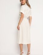 unigirl Rochie Albă Viscoză stil cămașă cu curea Nelavyn