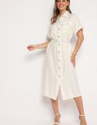 unigirl Rochie Albă Viscoză stil cămașă cu curea Nelavyn