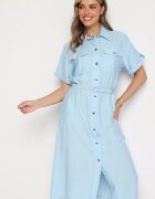 unigirl Rochie Albastră de vâscoză cu croială tip cămașă și cordon Nelavyn
