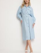 unigirl Rochie Albastră din Viscoză cu croială tip cămașă cu cordon și cataramă și buzunare Lisavianna