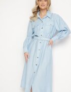 unigirl Rochie Albastră din Viscoză cu croială tip cămașă cu cordon și cataramă și buzunare Lisavianna