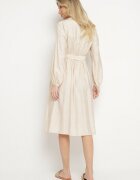 unigirl Rochie Bej cu Vâscoză cu Croială Cloș cu Legătură și Broderie Velvania