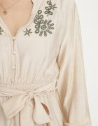 unigirl Rochie Bej cu Vâscoză cu Croială Cloș cu Legătură și Broderie Velvania
