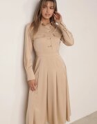 unigirl Rochie Bej Evazată cu croi tip cămașă cu imitație de buzunare și elastic în talie Rizza
