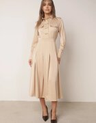 unigirl Rochie Bej Evazată cu croi tip cămașă cu imitație de buzunare și elastic în talie Rizza