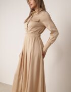 unigirl Rochie Bej Evazată cu croi tip cămașă cu imitație de buzunare și elastic în talie Rizza