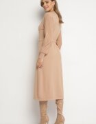 unigirl Rochie Bej închis cu Vâscoză Decorată cu Mâneci plisate și Curea Daikari