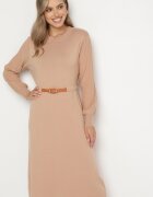 unigirl Rochie Bej închis cu Vâscoză Decorată cu Mâneci plisate și Curea Daikari