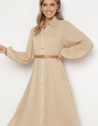 unigirl Rochie Bej Plisată cu croială tip cămașă cu o curea suplimentară Mialessa
