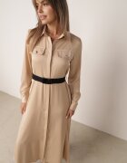 unigirl Rochie Bej tip cămașă din satin cu curea și imitații de buzunare Vamilea