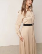 unigirl Rochie Bej tip cămașă din satin cu curea și imitații de buzunare Vamilea