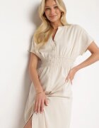 unigirl Rochie Bejă Tip Cămașă cu Viscoză și Elastic în Talie Încheiată cu Nasturi Dillea