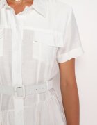 unigirl Rochie Cămașă Albă cu croială evazată cu centură în talie Vimorise