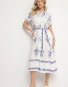 unigirl Rochie Cămașă Albă Din Vâscoză Cu Model Brodat și Curea Divalis