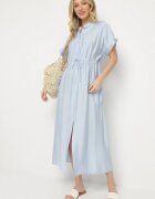 unigirl Rochie Cămașă Albastră cu Viscoză cu Legătură în Talie Polliana