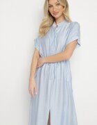 unigirl Rochie Cămașă Albastră cu Viscoză cu Legătură în Talie Polliana