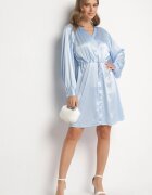 unigirl Rochie Cămașă Albastră Satinată cu Curea și Zirconii Poledia