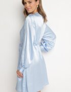 unigirl Rochie Cămașă Albastră Satinată cu Curea și Zirconii Poledia