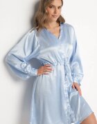 unigirl Rochie Cămașă Albastră Satinată cu Curea și Zirconii Poledia