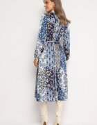 unigirl Rochie Cămașă Albastru-Bleumarin cu Model Ornamental cu Curea din Material Drusial