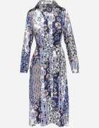 unigirl Rochie Cămașă Albastru-Bleumarin cu Model Ornamental cu Curea din Material Drusial