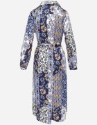 unigirl Rochie Cămașă Albastru-Bleumarin cu Model Ornamental cu Curea din Material Drusial