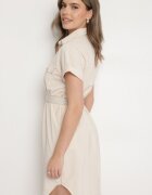 unigirl Rochie Cămașă Bej cu Bumbac cu Curea Decorativă și Buzunare Efrissa