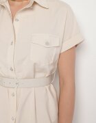 unigirl Rochie Cămașă Bej cu Bumbac cu Curea Decorativă și Buzunare Efrissa
