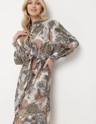 unigirl Rochie cămașă Bej cu curea legată și model etno Stikka